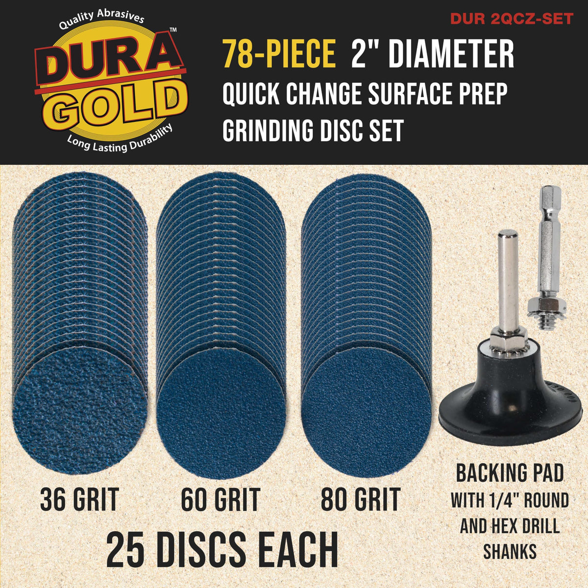 Dura-Gold 2in grinding discs 60 grit for smooth finishes and reduced loading on metal