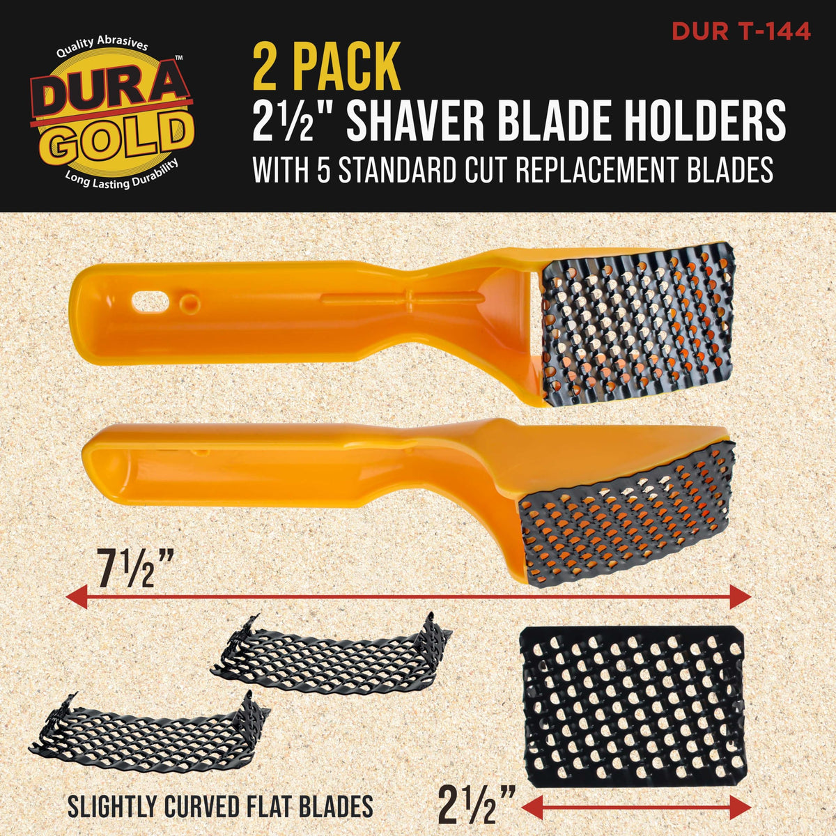 Dura-Gold replacement blades in 2-1/2-inch size for smooth finishes.