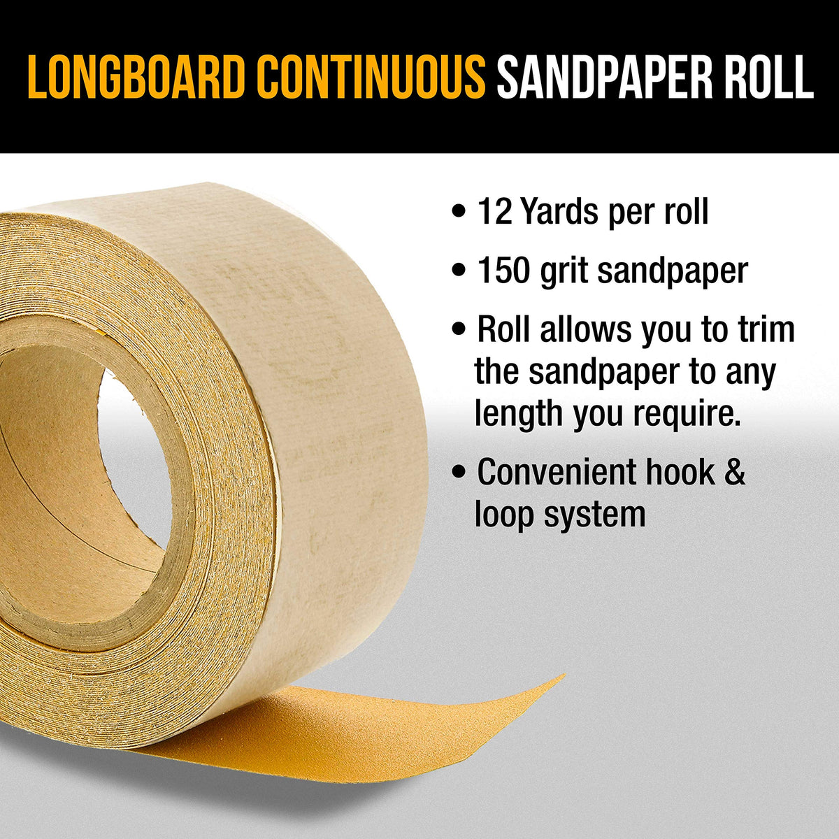 Dura-Gold longboard roll shown with compatible air file sander attachment for easy use.