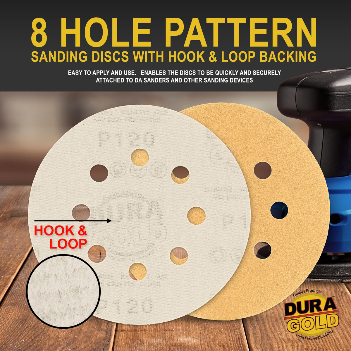 Dura-Gold 120 grit disc featuring aluminum oxide and zirconia alumina coating.
