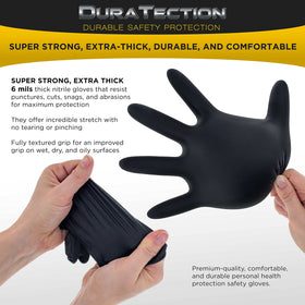 Dura-Gold Black Nitrile Gloves compatible with touchscreen devices