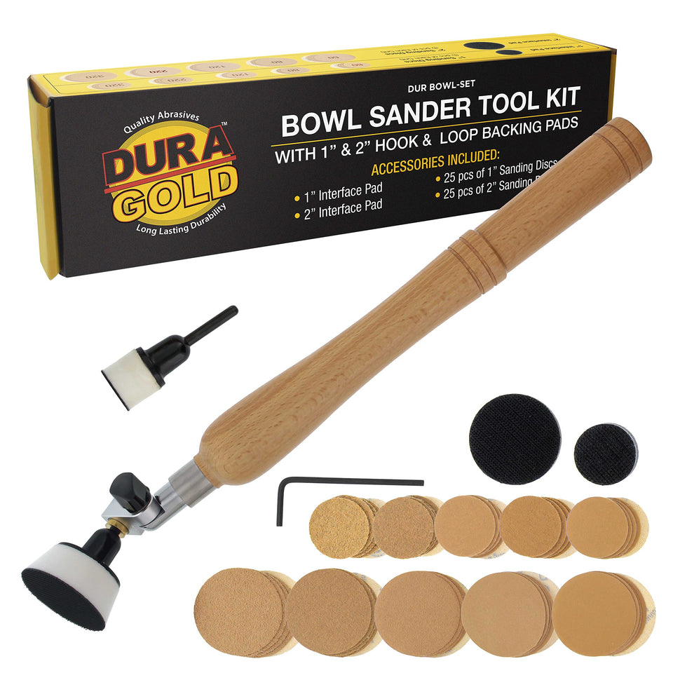 Dura-Gold bowl sander 1-inch pad for precise curvature smoothing on wooden bowls