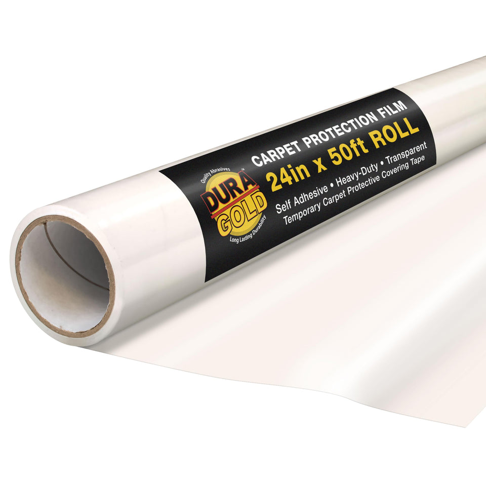 Dura-Gold carpet protection film roll for stairs and floors.