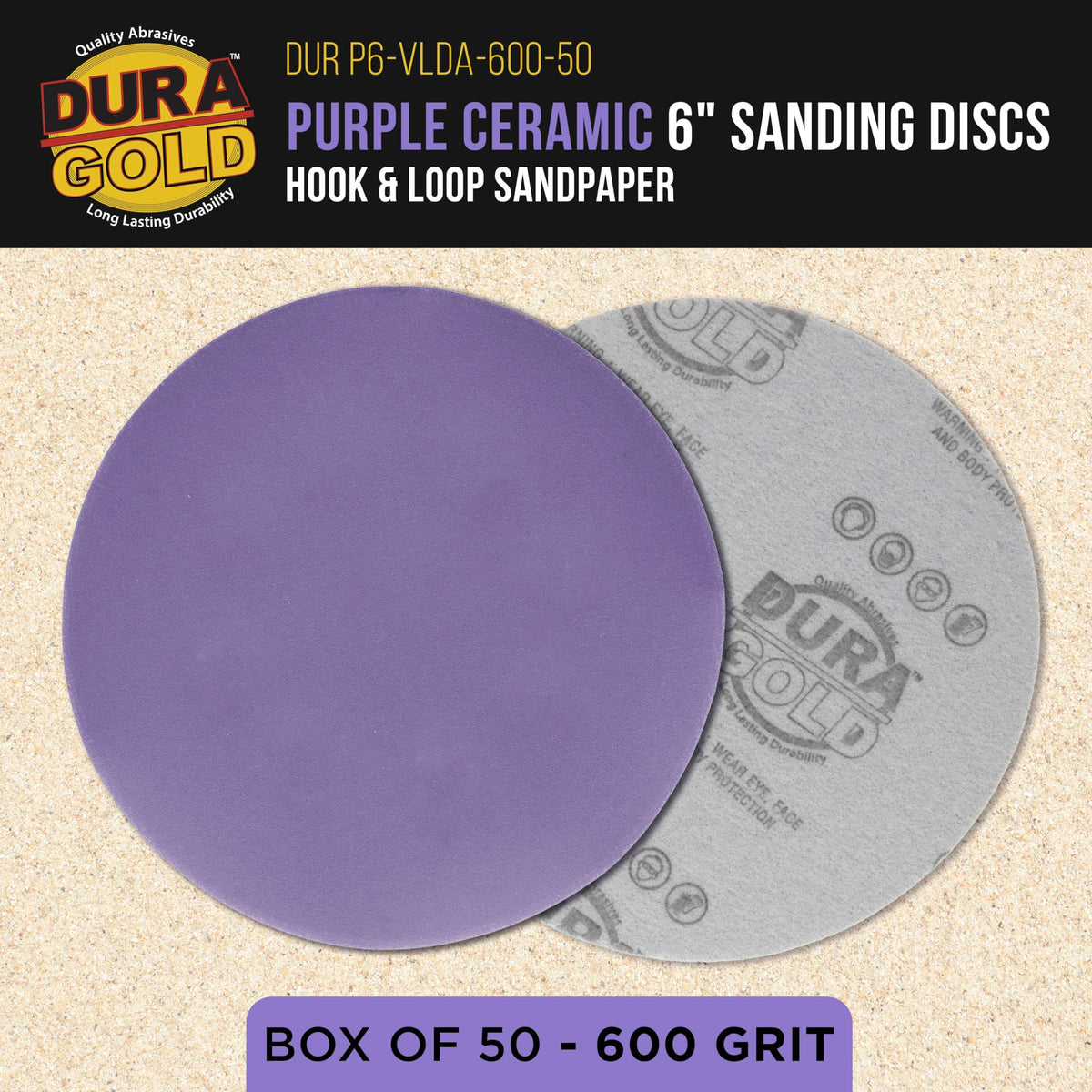 Dura-Gold ceramic-film sanding disc 6in purple for fast, clean cuts on wood and metal.
