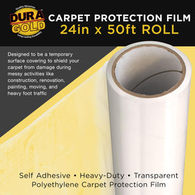 Dura-Gold clear carpet protector film shows through for visual planning.