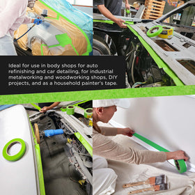 Dura-Gold masking tape conforms to curves for complex automotive shapes.