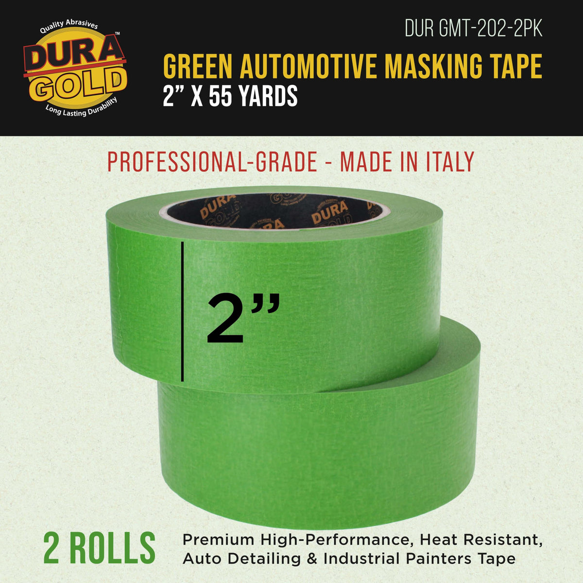 Dura-Gold green masking tape resists heat during bake cycles for durable masking.