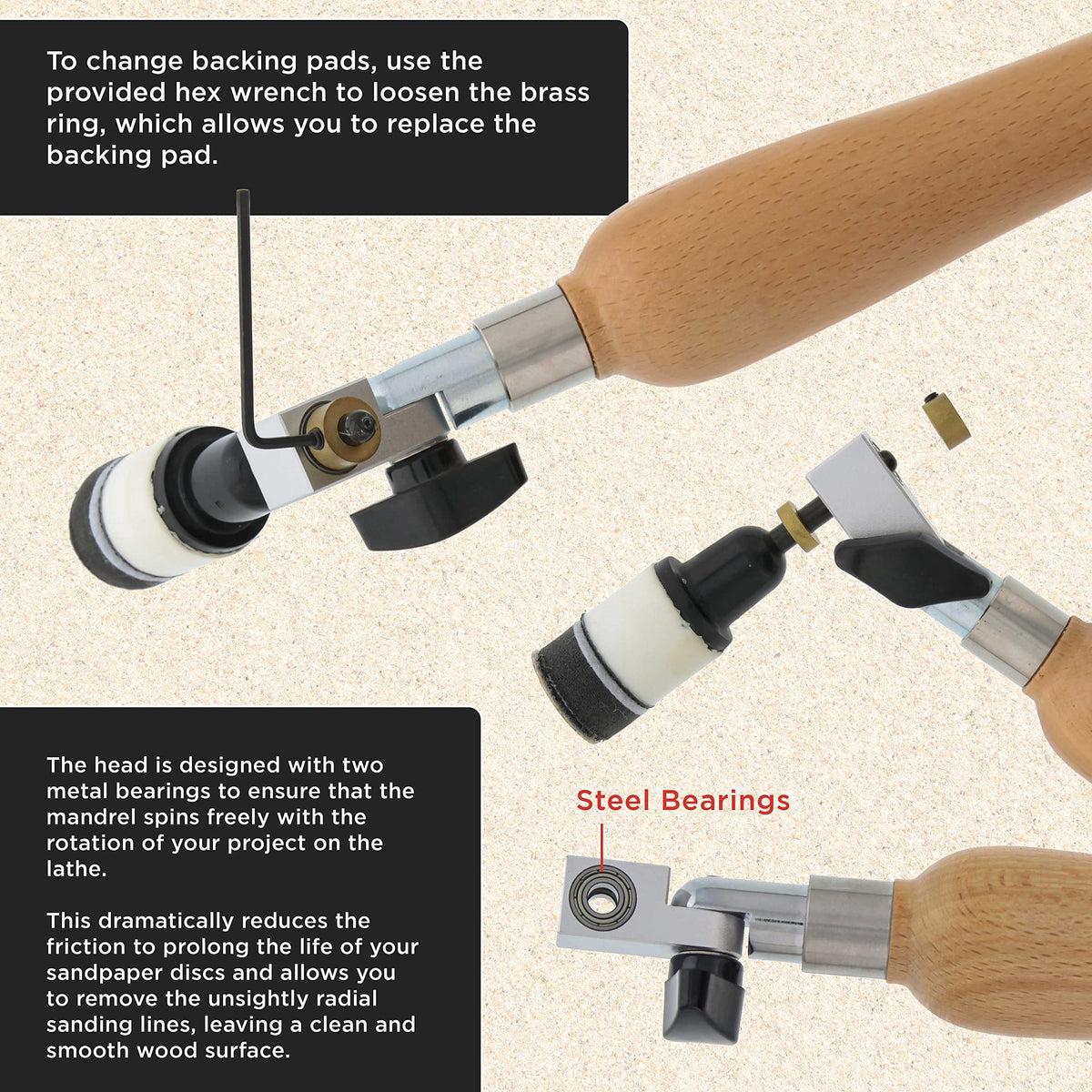 Dura-Gold hardwood handle provides steady control during bowl turning tasks