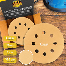 Dura-Gold hook-and-loop backing enables quick, secure mounting on orbital sander