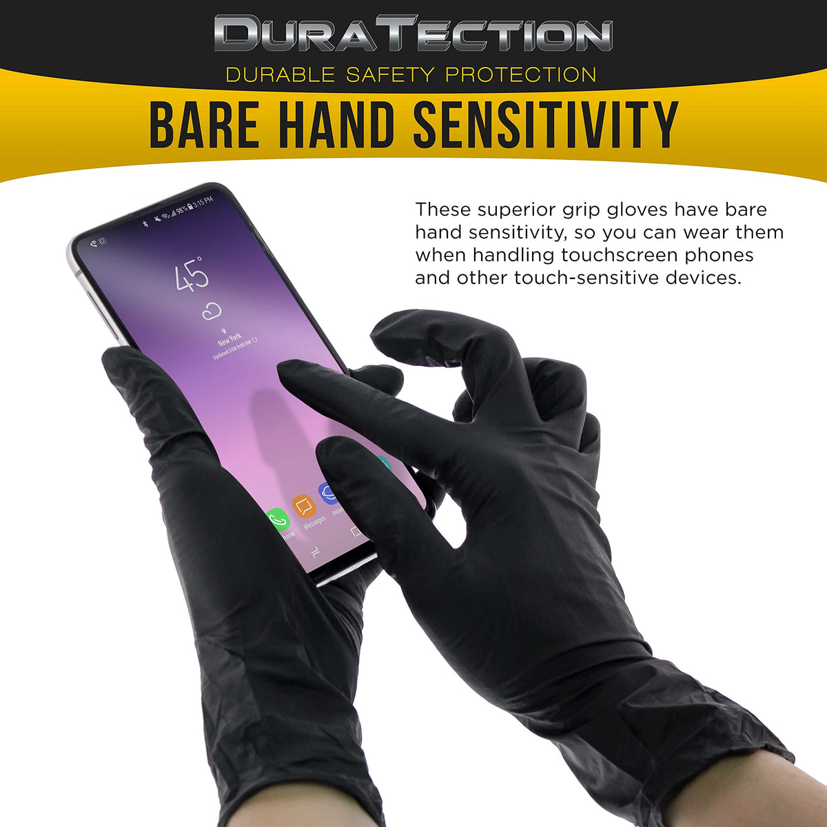 Dura-Gold Nitrile Gloves in black; food-safe for safe kitchen handling