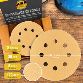 Dura-Gold 5-inch sanding disc with hook-and-loop backing for quick changes.