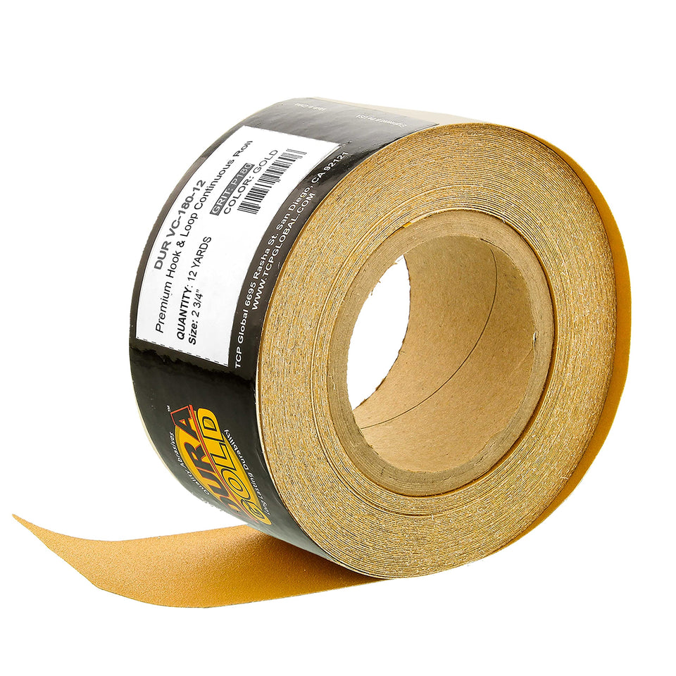 Dura-Gold Premium 180 Grit longboard roll with hook-and-loop backing for quick tool changes.