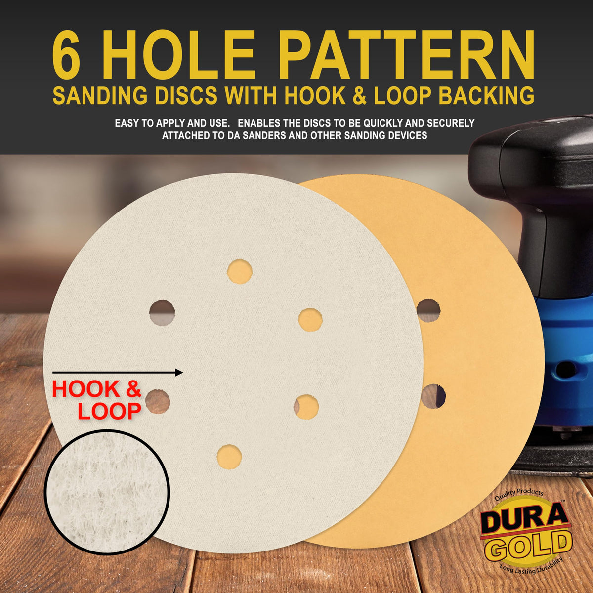 Dura-Gold premium 220-grit disc for refined smoothing on wood and paint