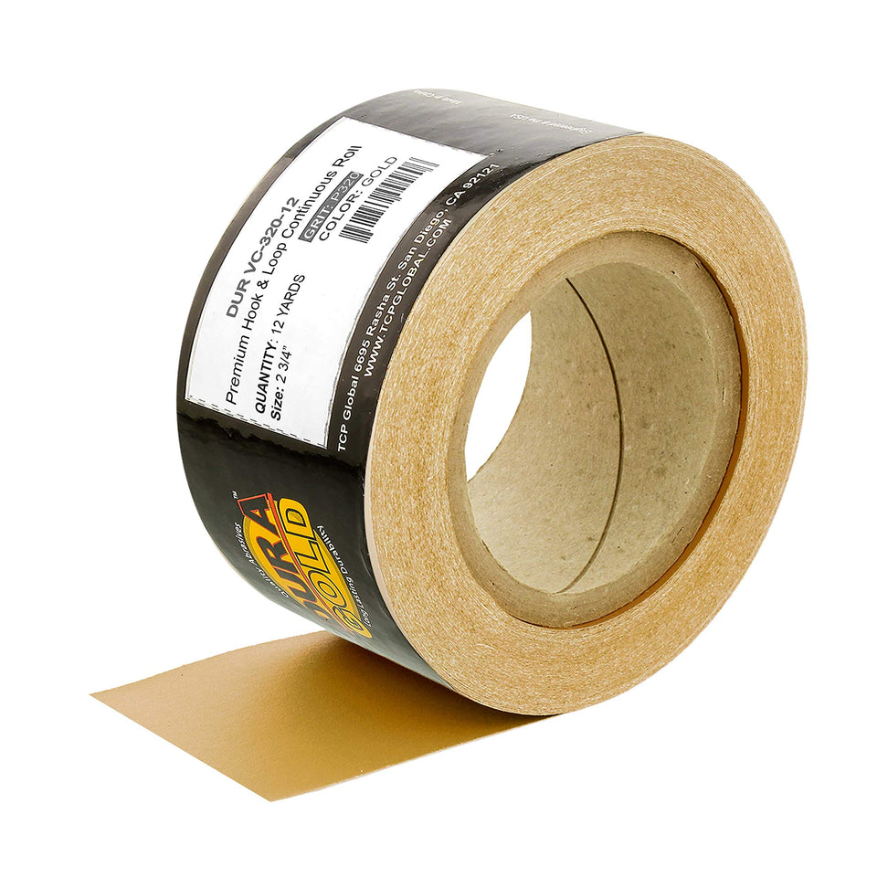 Dura-Gold Premium 320 Grit Longboard Roll closeup for precise trimming and finishing.