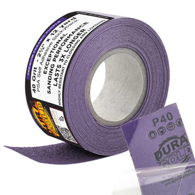 Dura-Gold premium 600‑grit purple film longboard roll delivering fast cuts on metal and wood.