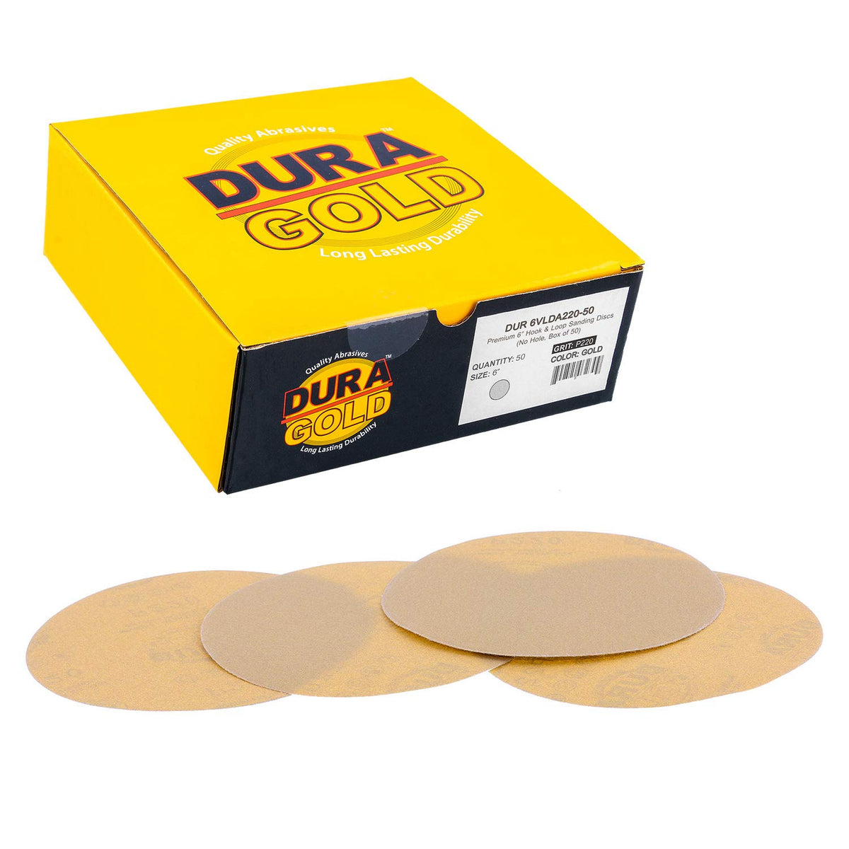 Dura-Gold 6 inch 220 grit disc with no hole pattern for smooth finishing on surfaces
