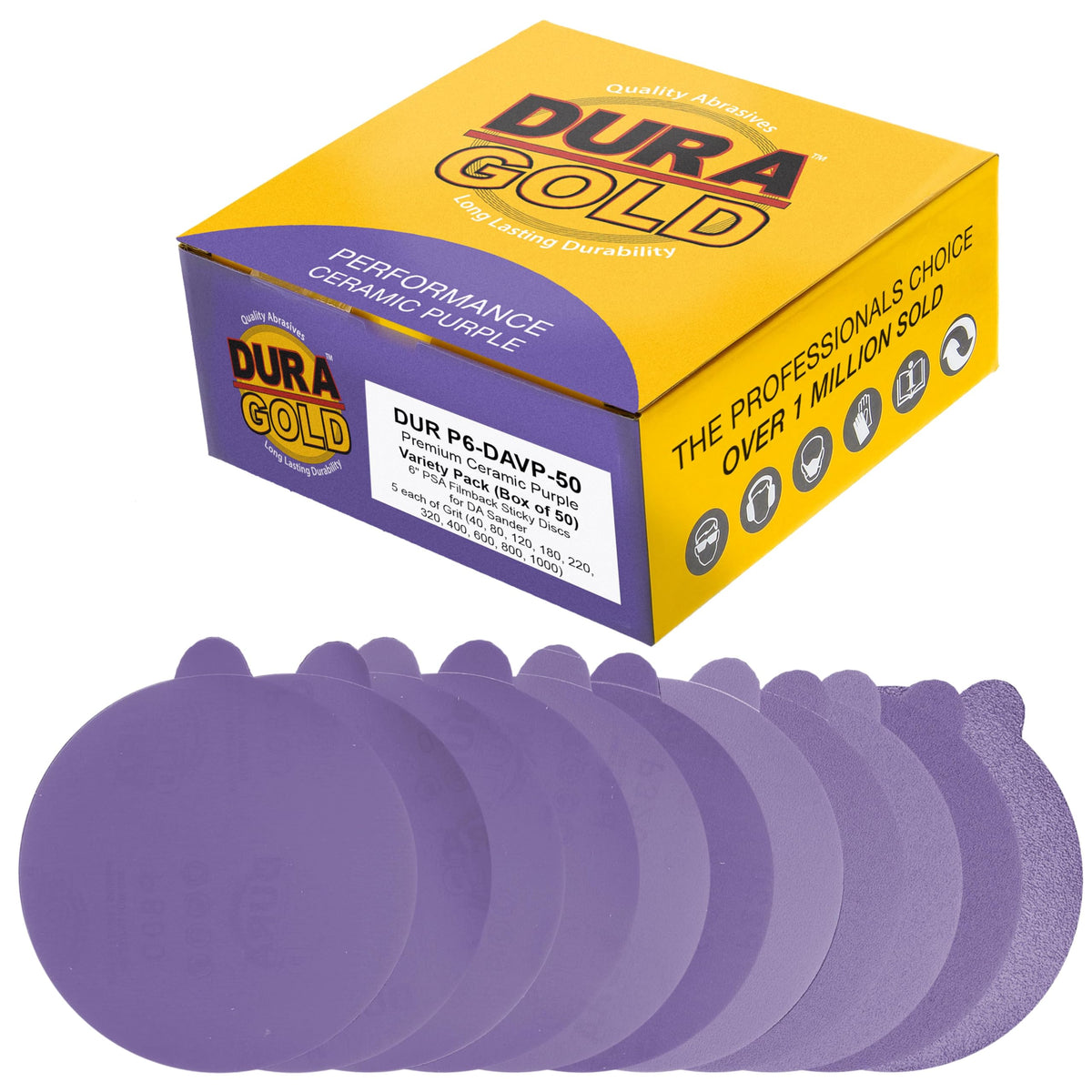 Dura-Gold Premium 6-inch PSA Purple Film Sanding Disc for fast cutting on wood and metal