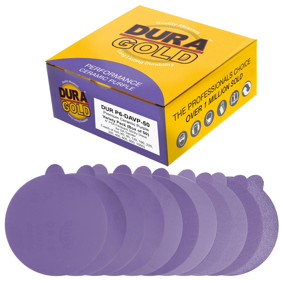 Dura-Gold Premium 6-inch PSA Purple Film Sanding Disc for fast cutting on wood and metal