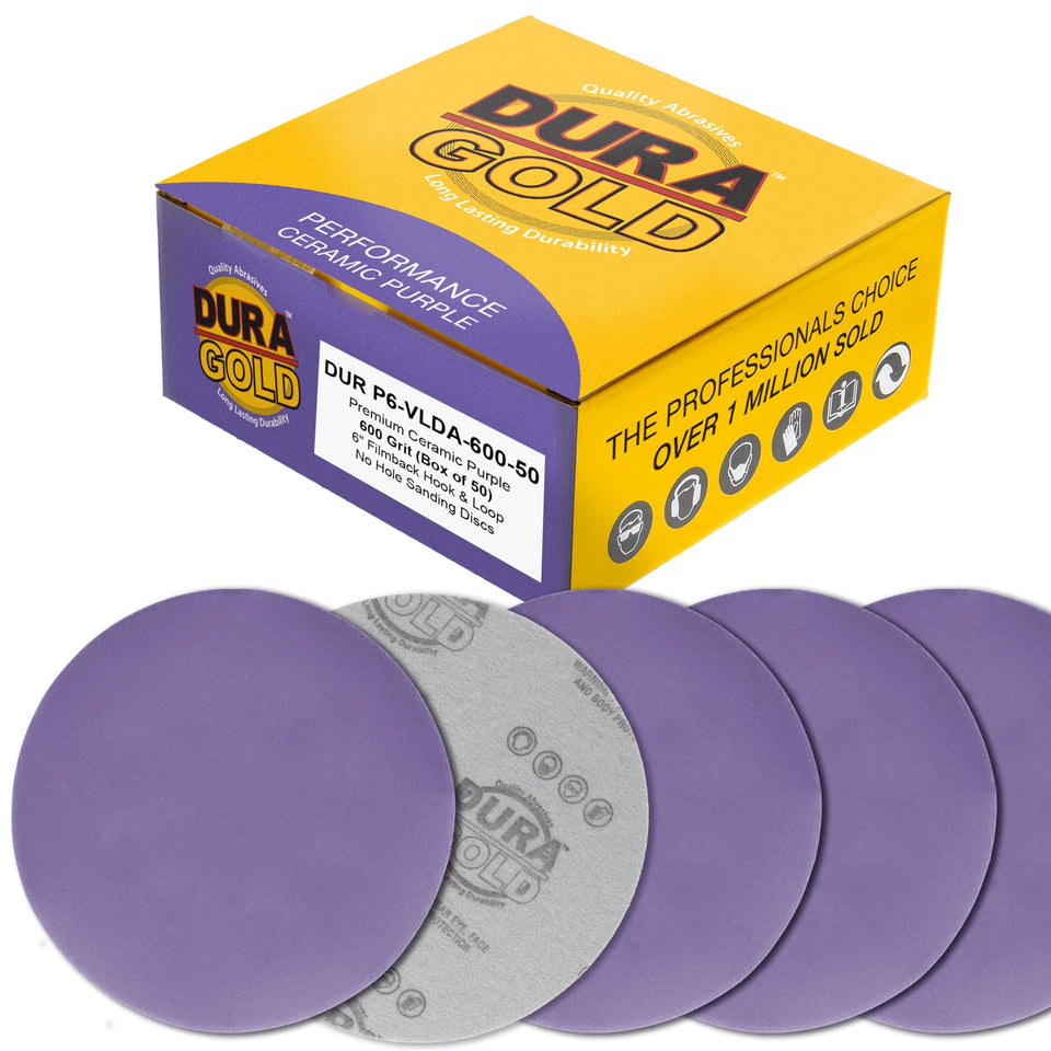 Dura-Gold premium 6in purple film ceramic sanding disc ready for tough surface prep.