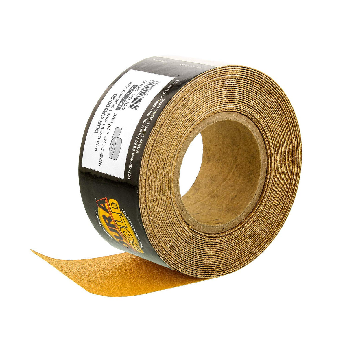 Dura-Gold 800 Grit longboard sandpaper roll with PSA adhesive for quick setup