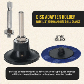 Dura-Gold roll-lock adapter enables quick-change disc changes on compatible tools