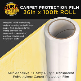 Dura-Gold self-adhesive protective film securely adheres to carpet surfaces.