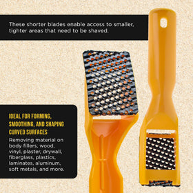 Dura-Gold surform blade in auto body work shaping curved surfaces.