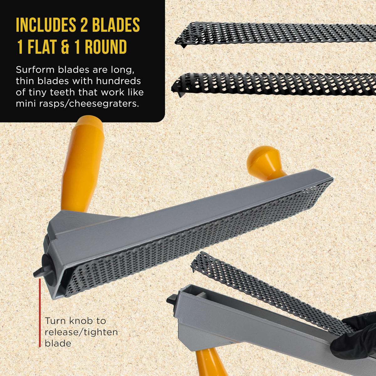 Dura-Gold surform cheesegrater blade enables controlled material removal