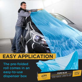 Dura-Gold tear-resistant blue film shielding floors during messy jobs.