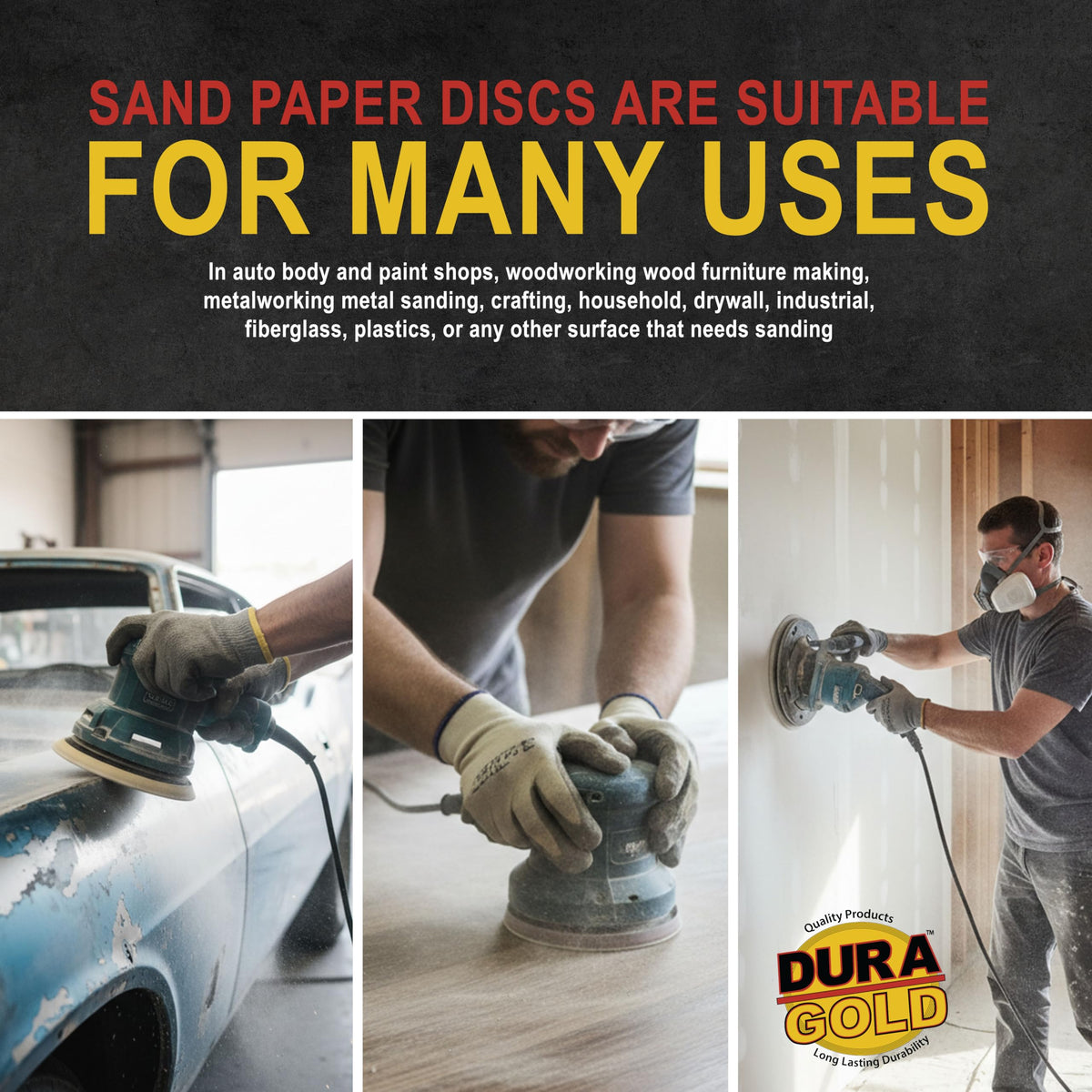 Dura-Gold discs suitable for auto body wood metal and craft projects