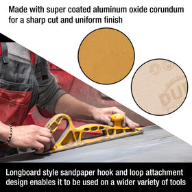 Dura-Gold sandpaper suits woodworking and metalworking projects with reliable performance.