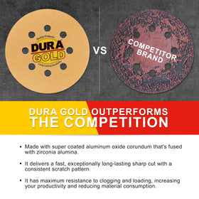 Dura-Gold coarse grit disc removes scratches on wood and paint.