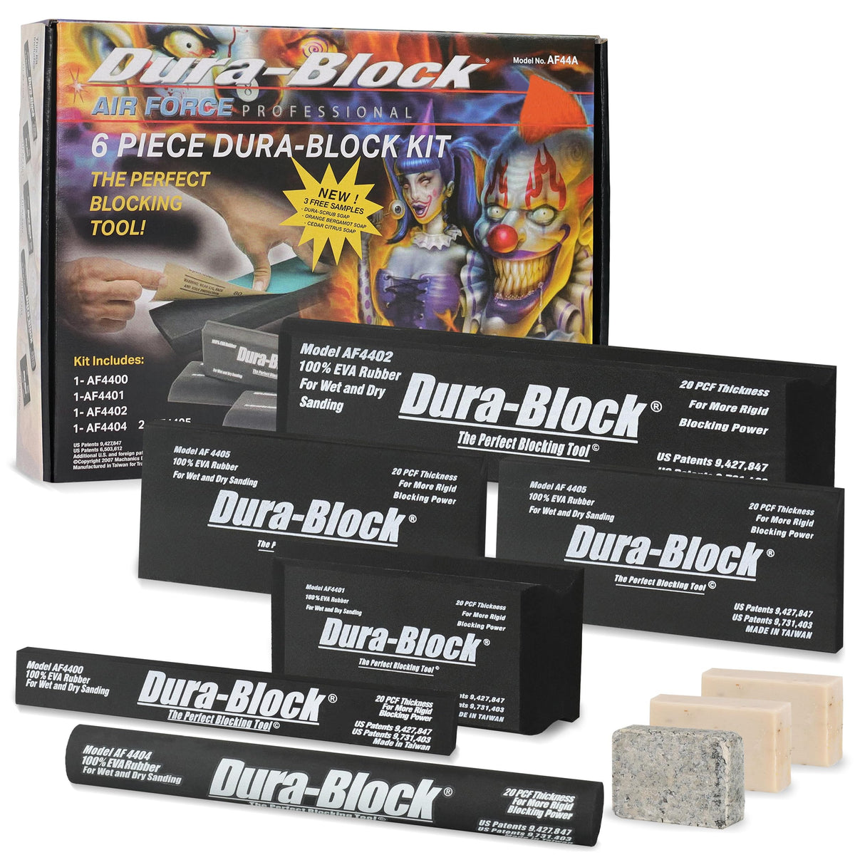 Dura-Block 6pc set on a large panel for even smoothing in auto body work.