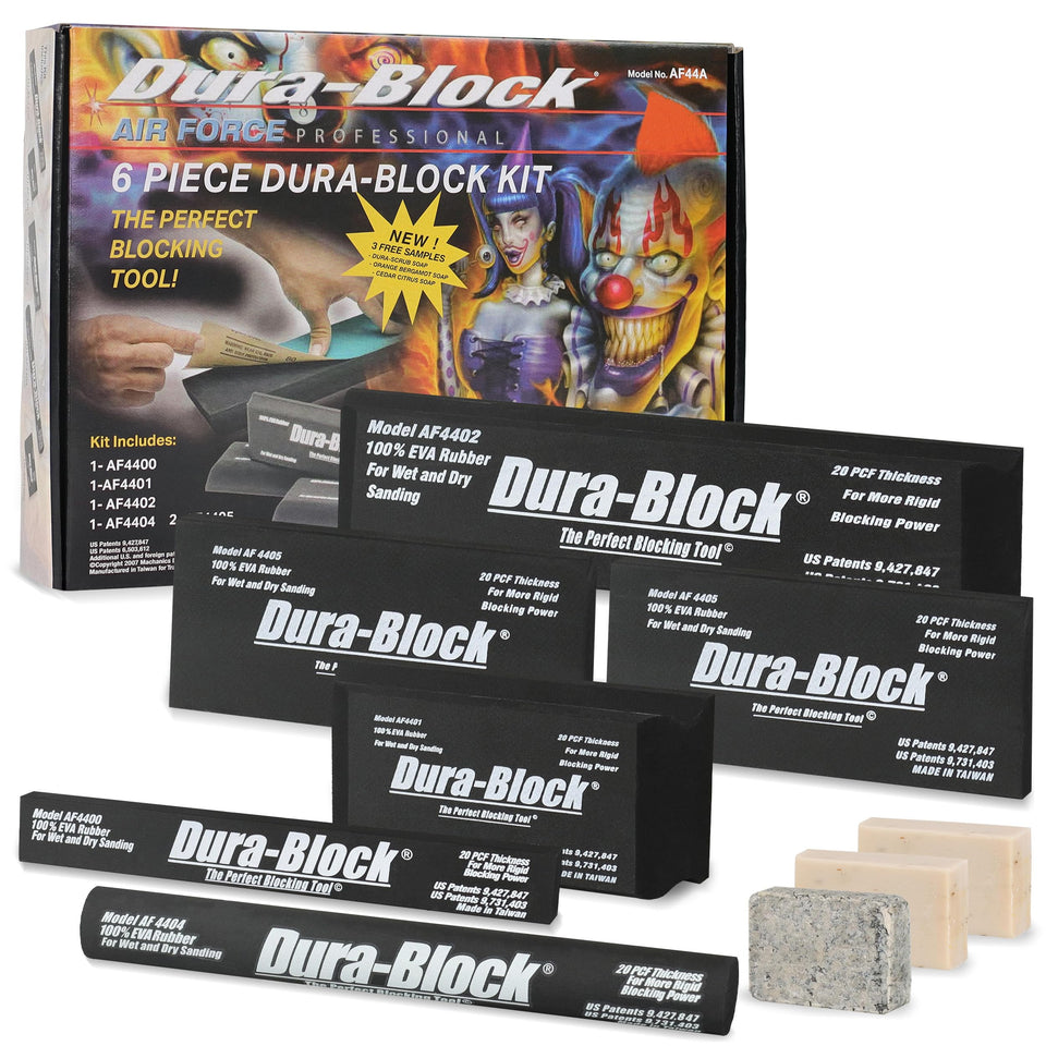 Dura-Block 6pc set on a large panel for even smoothing in auto body work.