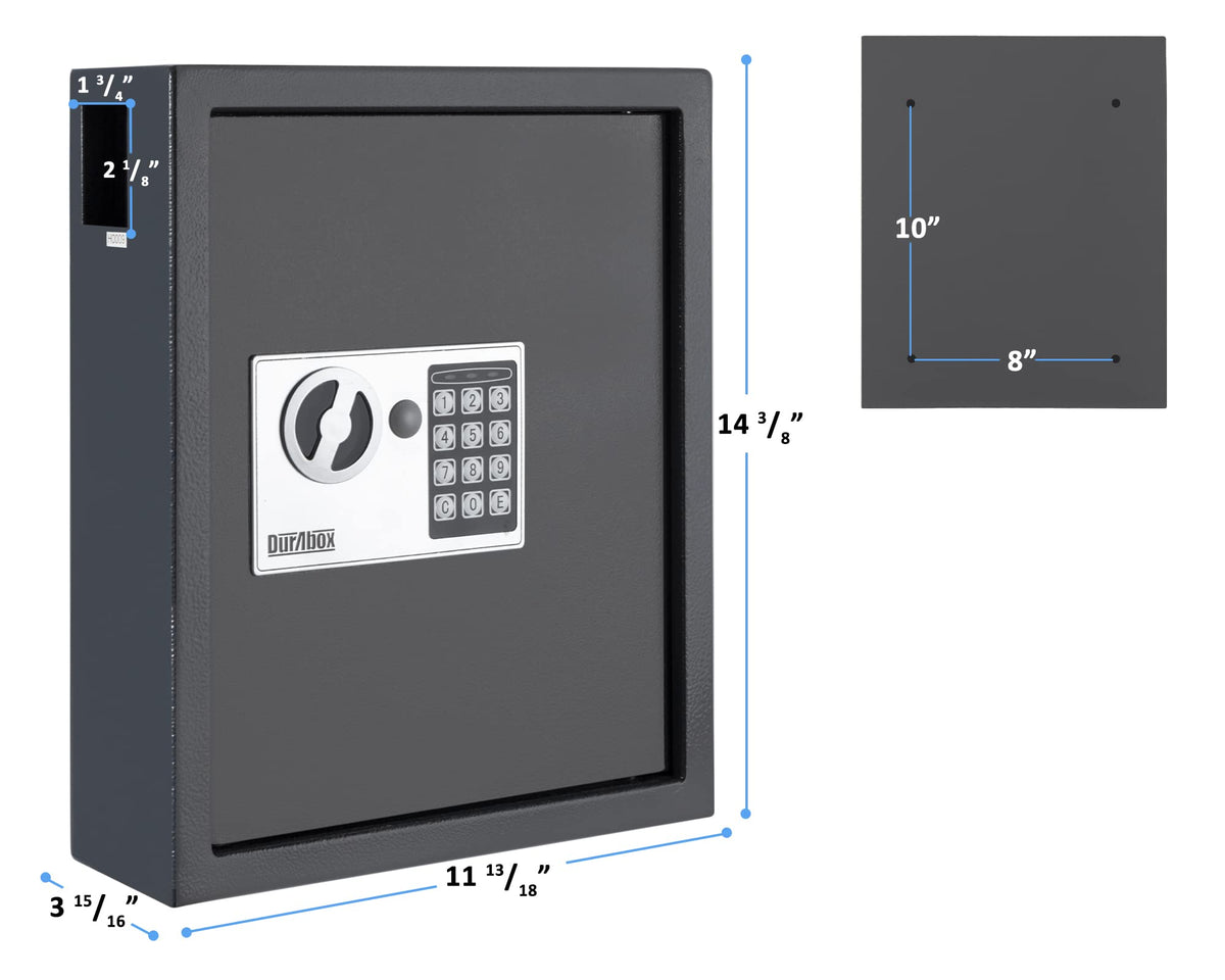 Durabox electronic keypad with programmable code for controlled access.