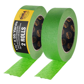 Dura-Gold green automotive masking tape 1-1/2-inch roll enables sharp lines for auto refinishing.