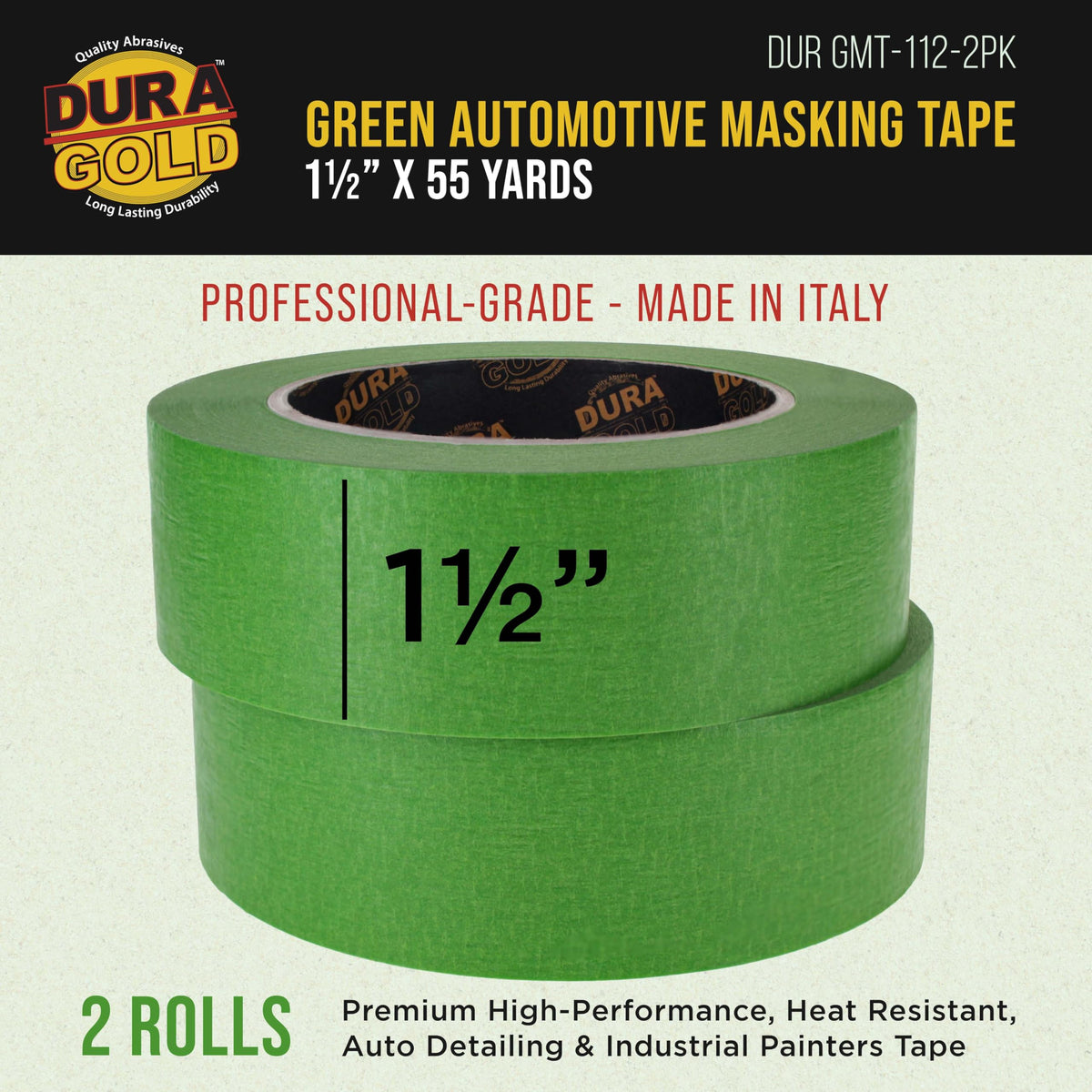 Dura-Gold green masking tape provides precise lines on curved surfaces during paint prep.