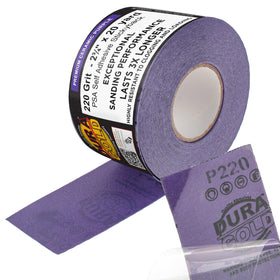 Dura-Gold premium 220 grit purple film ceramic longboard sandpaper roll for fast cutting.