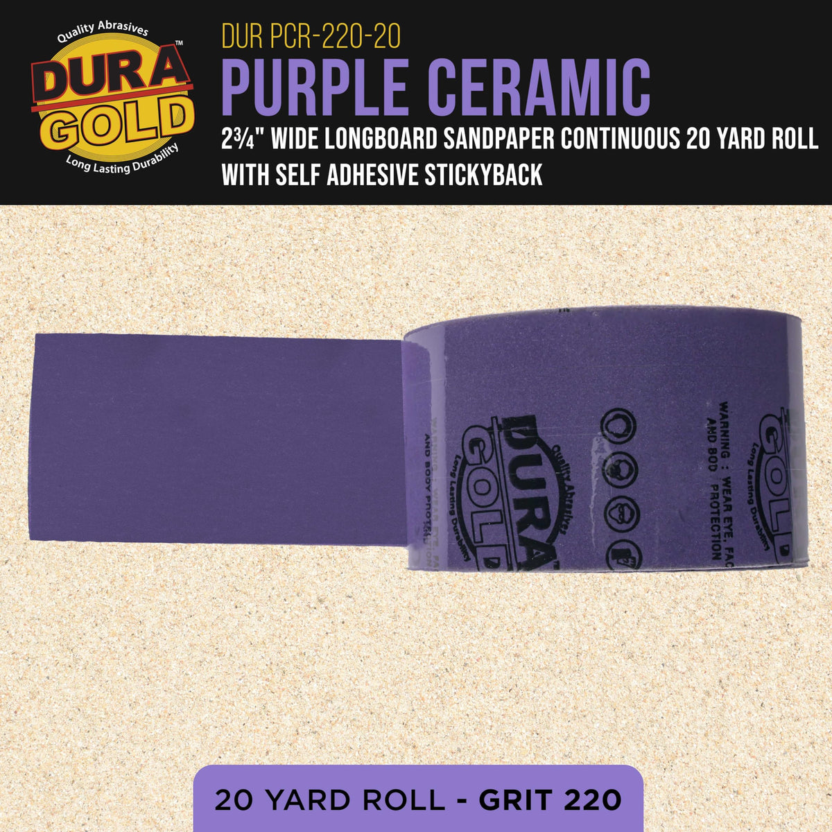 Dura-Gold PSA adhesive longboard sandpaper roll attaches quickly to air files.