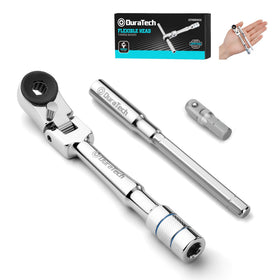Duratech 1/4 flex-head T-handle ratchet offering flexible reach in tight spots