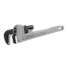 DURATECH 10-inch aluminum pipe wrench front view showing slim profile for tight spaces