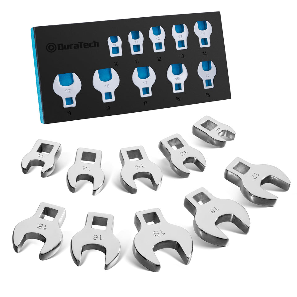 Duratech crowfoot wrench set close-up shows durable chrome finish for long-lasting use