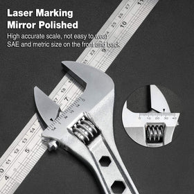 DURATECH 10-inch wrench showing Box End and hex holes for added versatility
