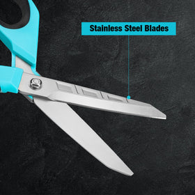DURATECH heavy-duty scissors cutting carpet with serrated blade for secure grip