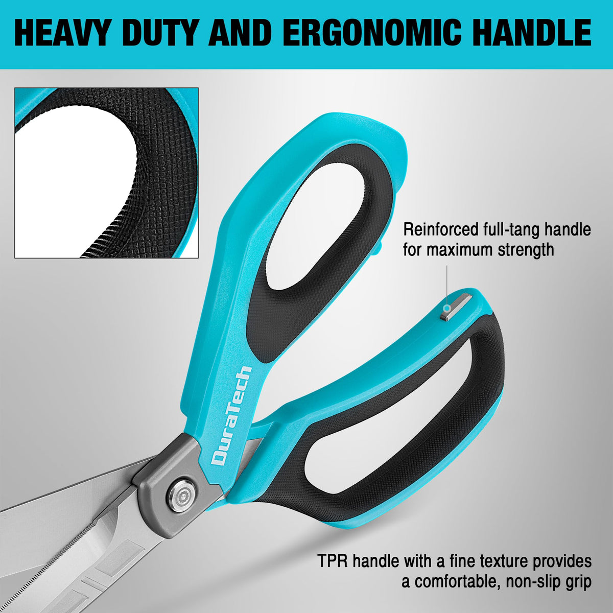 DURATECH 10-Inch scissors cutting fabric with serrated lower blade for less slipping