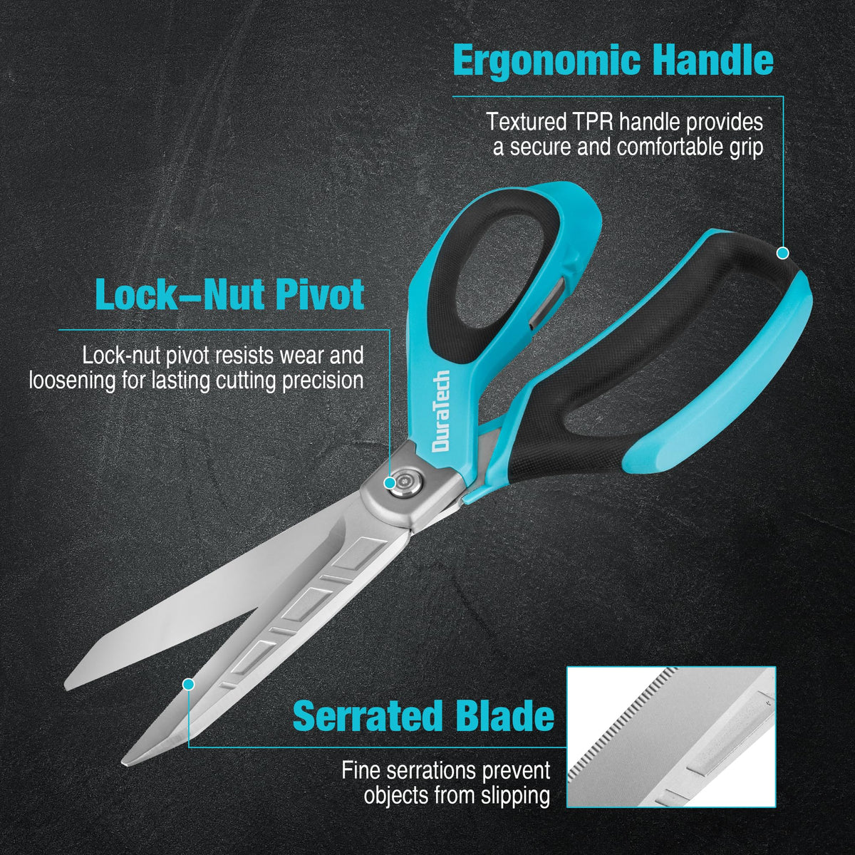 DURATECH 10-Inch scissors cutting leather with robust 3.3mm blades