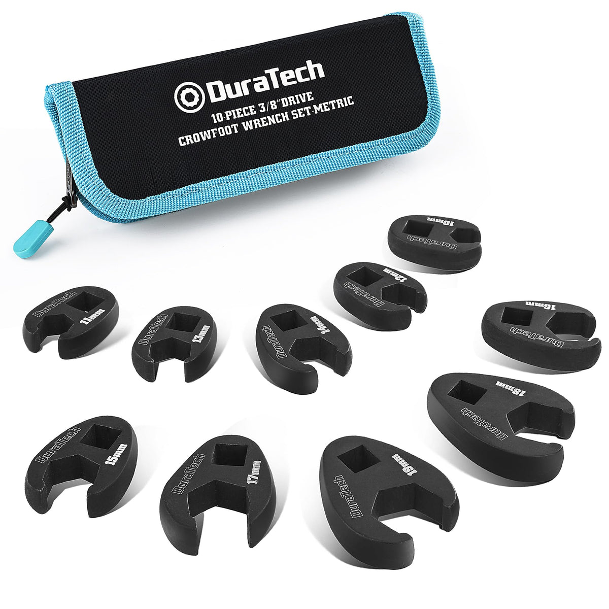 DURATECH crowfoot wrench set 10-19mm with zipper bag for tight spaces.