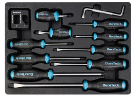 DURATECH 12-piece magnetic screwdriver set with compact tray for easy portability