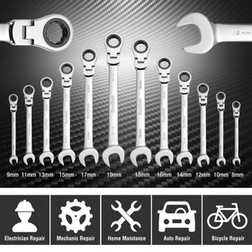 DURATECH 12-piece wrench set with sizes 8–19 mm organized for quick selection.