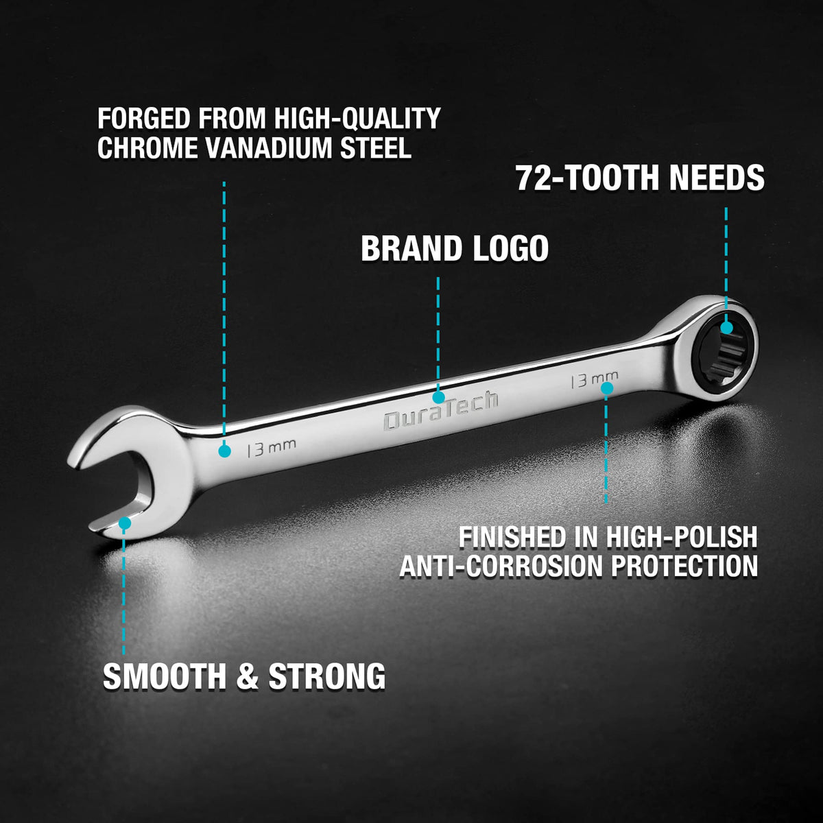 DURATECH 12-point box end supports reliable torque without rounding bolts.